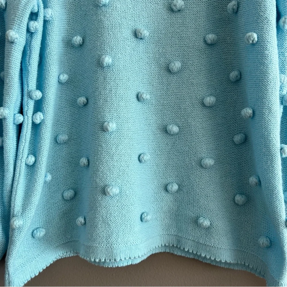 LILLY PULITZER Kippa Pom Pom Sweater Light Blue Sz S Ballon Sleeves Cotton Blend - Picture 6 of 15